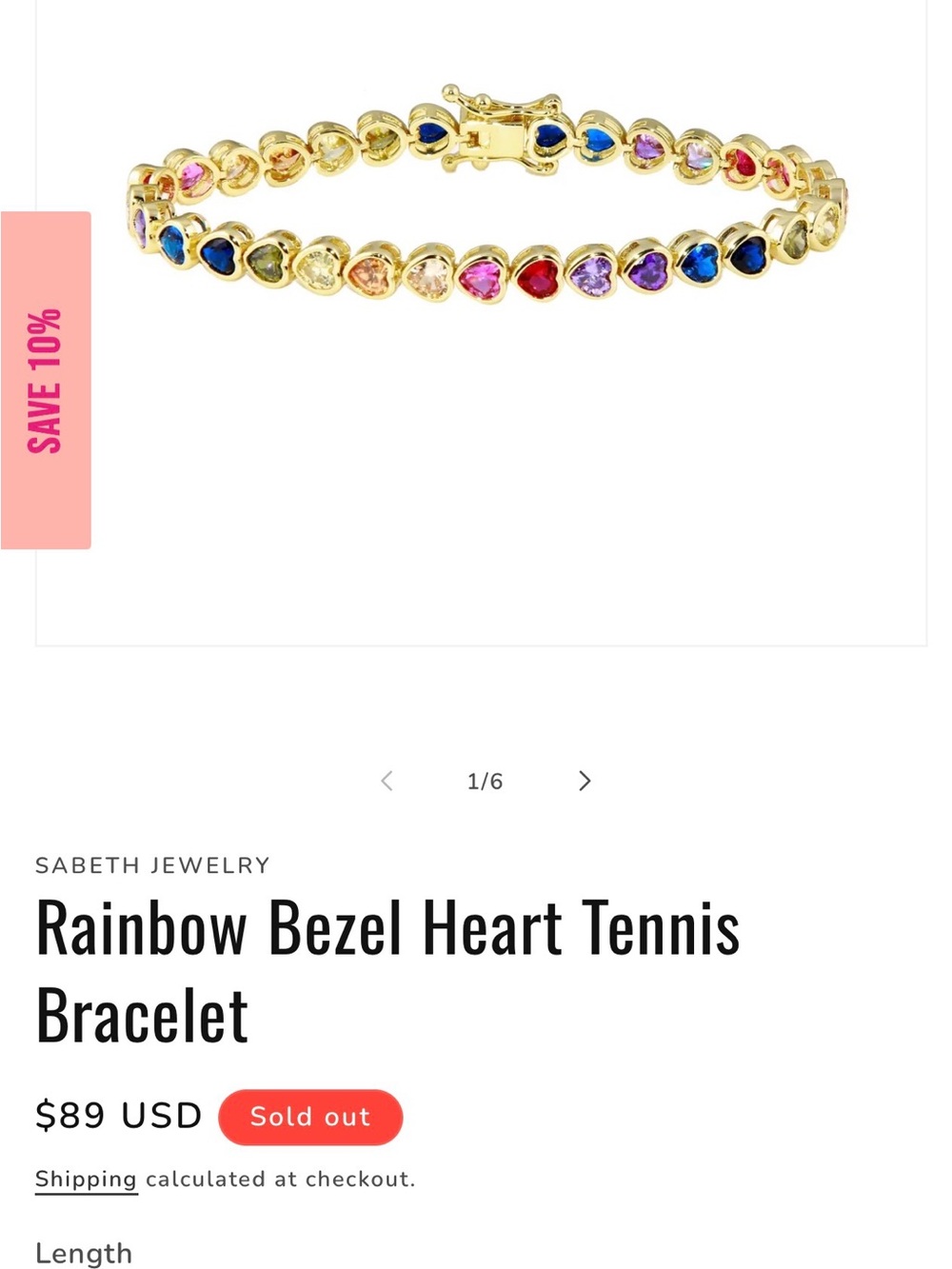 Rainbow Bezel Heart Tennis Bracelet - Multicolor